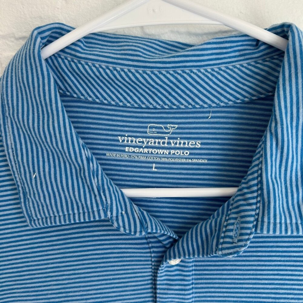 Large Vineyard Vines Edgartown Polo Soft Stretch - Blue on Blue Stripes